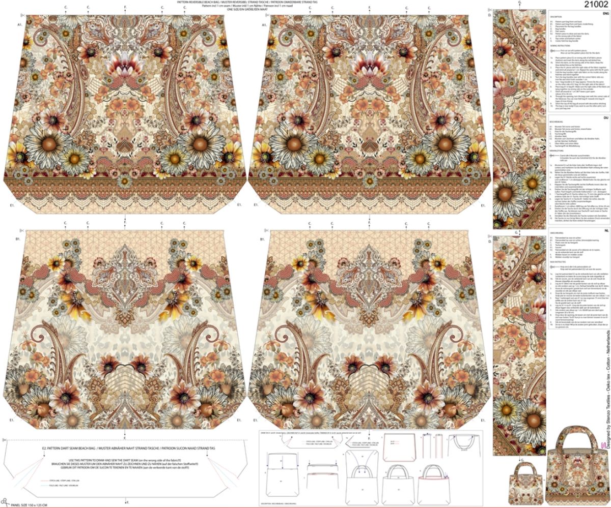 Beige Blomster - Panel Til Veske
